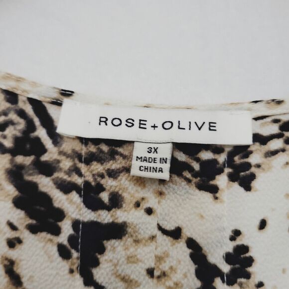 Rose & Olive Women Snake Print Popover Top Size 3X Ivory Split V Flowy Office - Picture 7 of 8